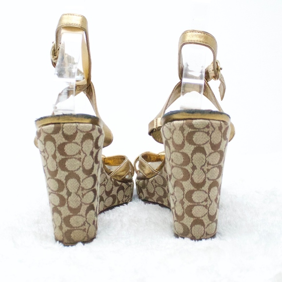 COACH Cathleen Sandals Brown Bronze Gold Wedge 6 - Picture 5 of 8